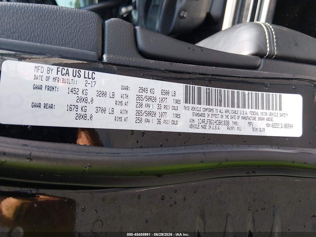 1C4RJFBG1HC801838 2017 JEEP GRAND CHEROKEE photo no. 9