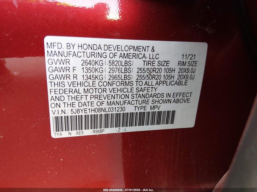 5J8YE1H08NL031230 2022 ACURA MDX photo no. 9