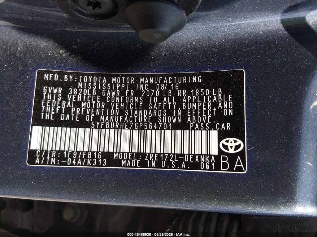 5YFBURHE7GP564701 2016 TOYOTA COROLLA photo no. 9