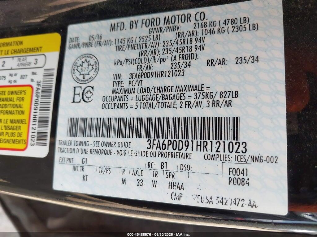 3FA6P0D91HR121023 2017 FORD FUSION photo no. 9