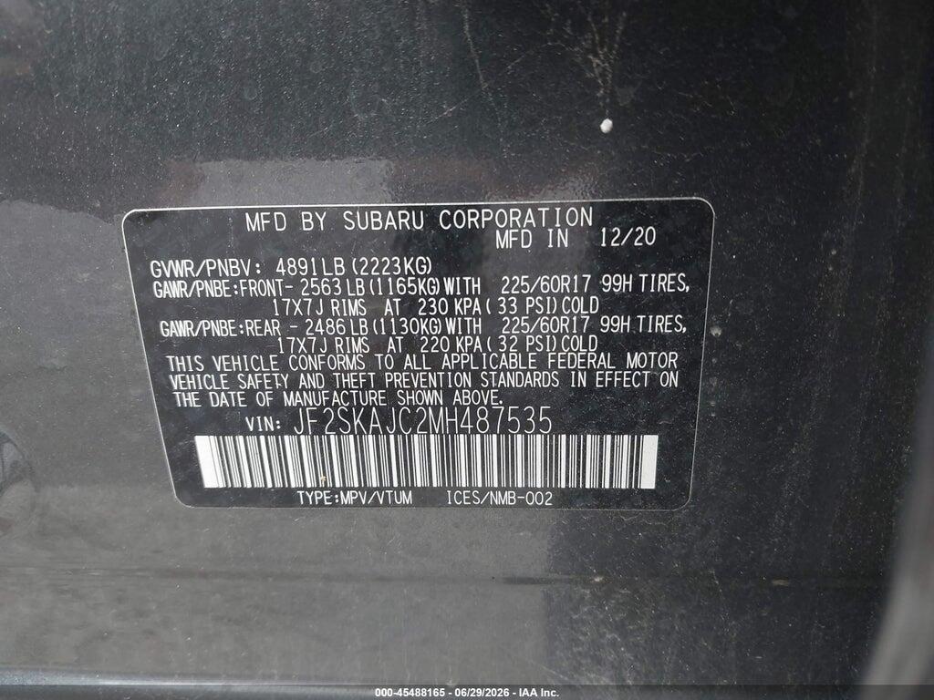 JF2SKAJC2MH487535 2021 SUBARU FORESTER photo no. 9