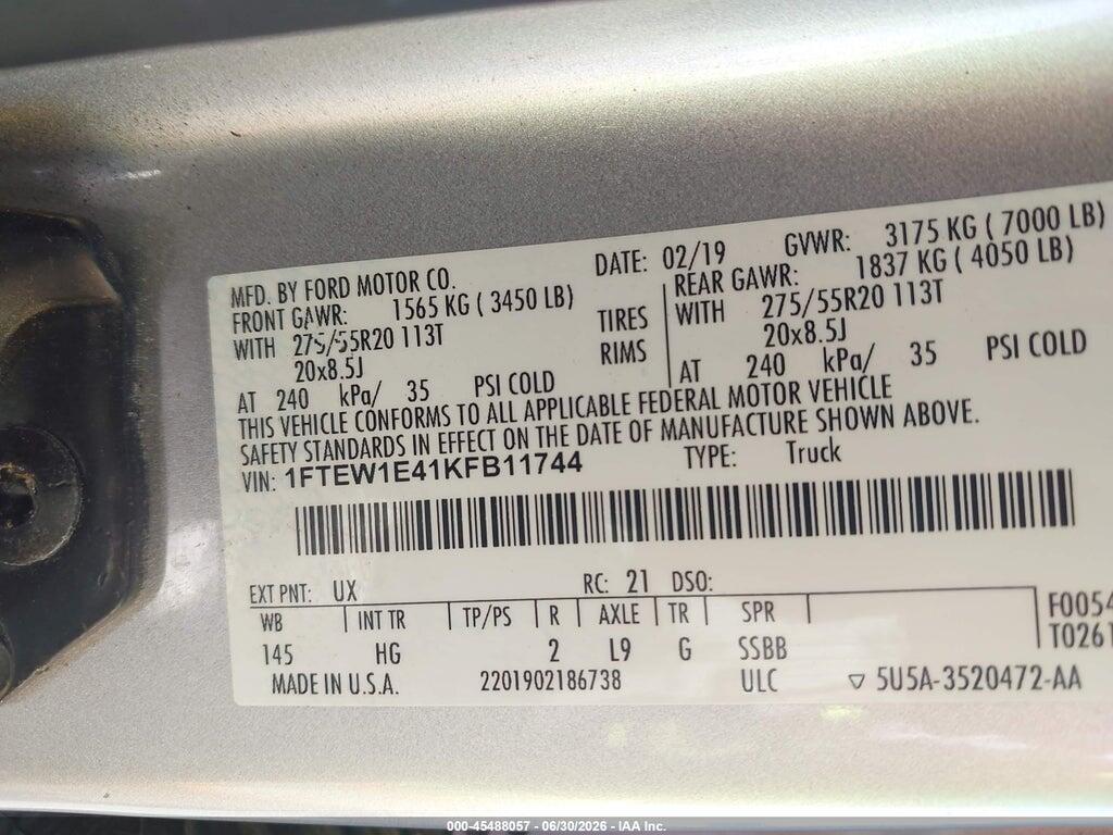 1FTEW1E41KFB11744 2019 FORD F-150 photo no. 9