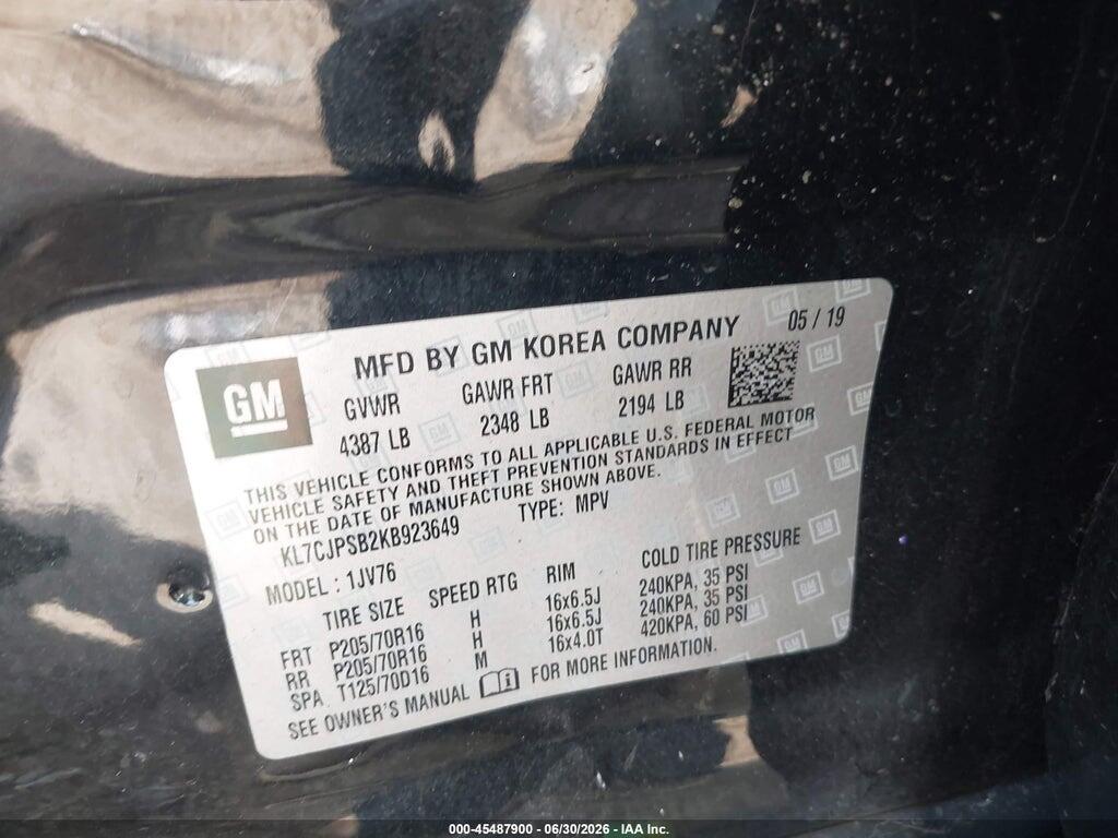 KL7CJPSB2KB923649 2019 CHEVROLET TRAX photo no. 9