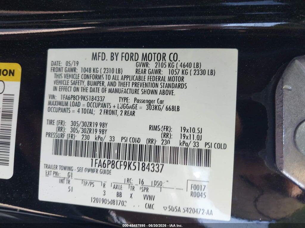 1FA6P8CF9K5184337 2019 FORD MUSTANG photo no. 9
