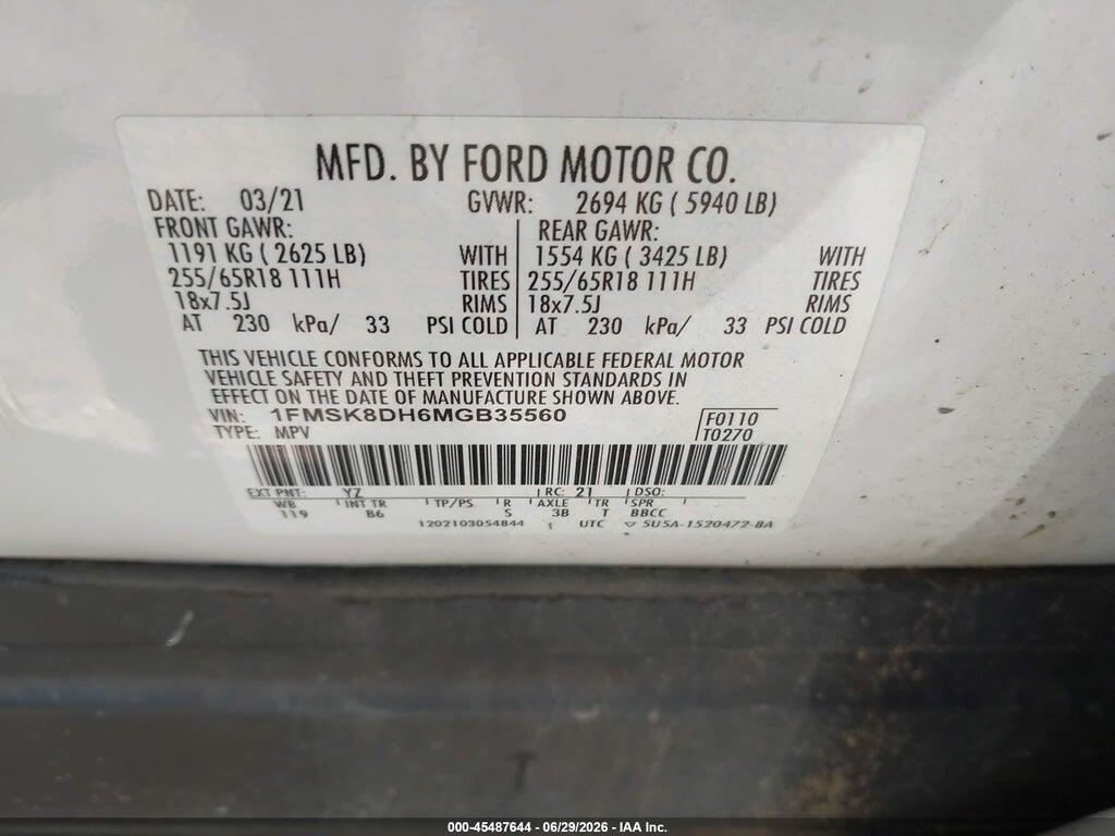 1FMSK8DH6MGB35560 2021 FORD EXPLORER photo no. 9
