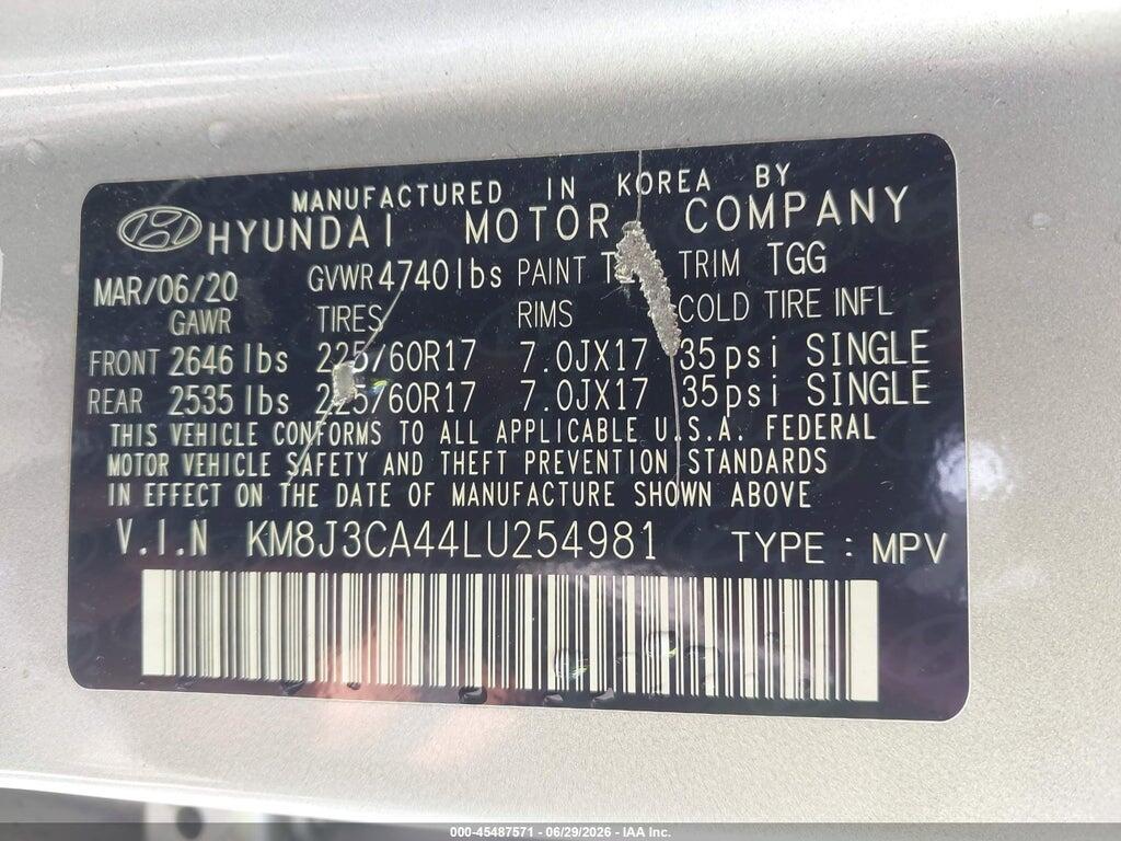 KM8J3CA44LU254981 2020 HYUNDAI TUCSON photo no. 9