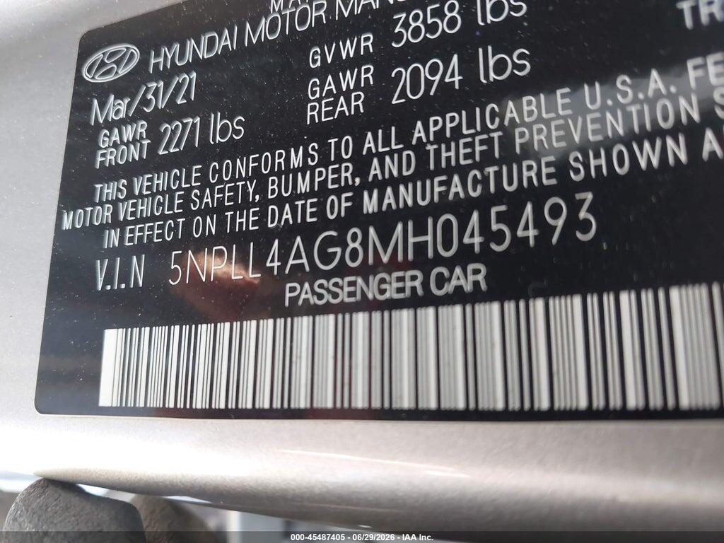 5NPLL4AG8MH045493 2021 HYUNDAI ELANTRA photo no. 9