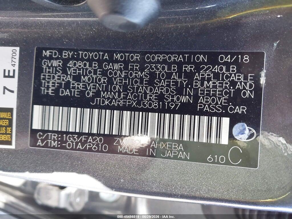 JTDKARFPXJ3081197 2018 TOYOTA PRIUS PRIME photo no. 9