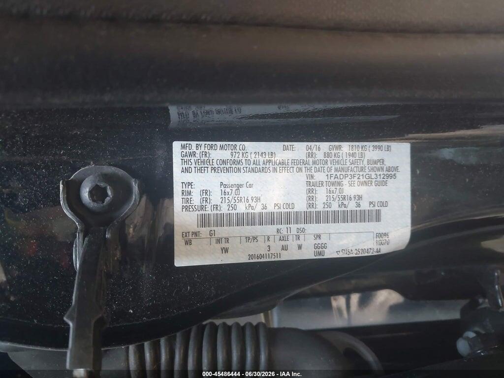 1FADP3F21GL312995 2016 FORD FOCUS photo no. 9