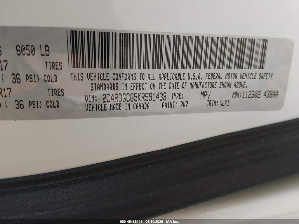 2C4RDGCG5KR591433 2019 DODGE GRAND CARAVAN photo no. 9