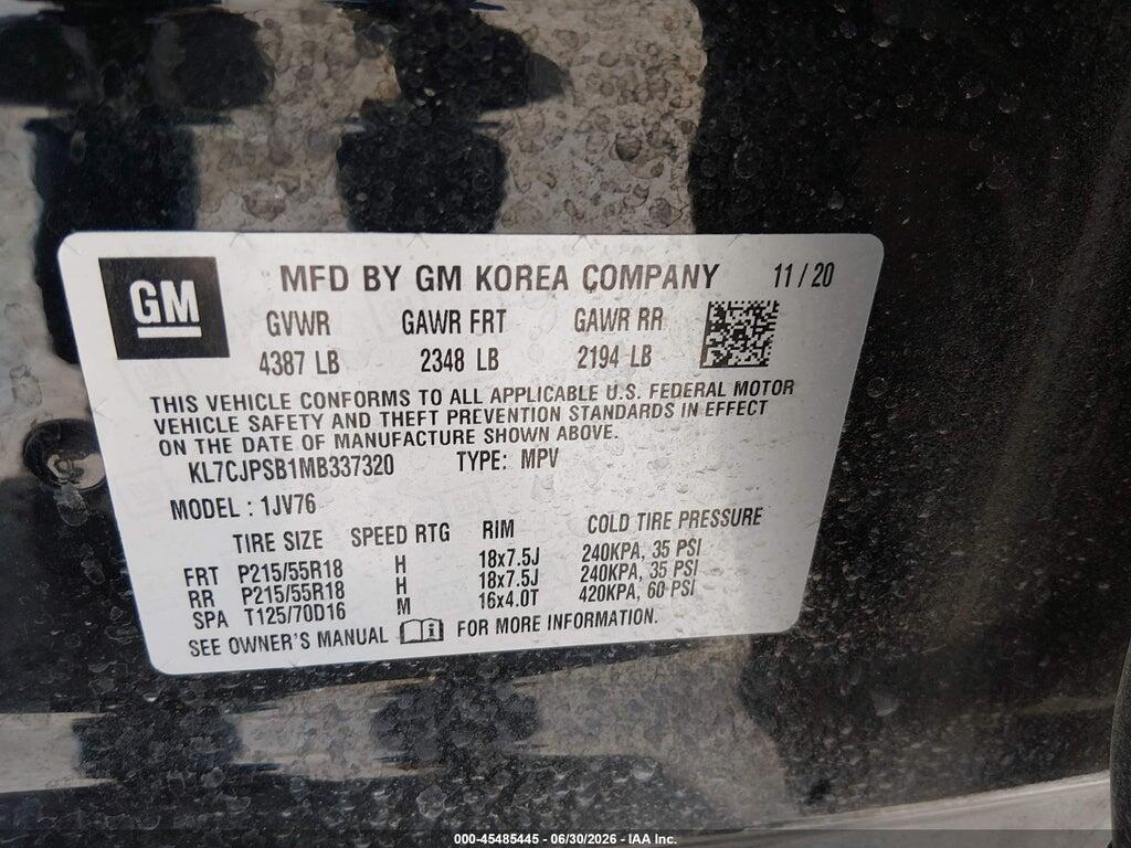 KL7CJPSB1MB337320 2021 CHEVROLET TRAX photo no. 9