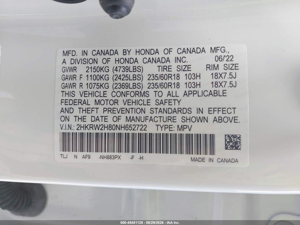 2HKRW2H80NH652722 2022 HONDA CR-V photo no. 9
