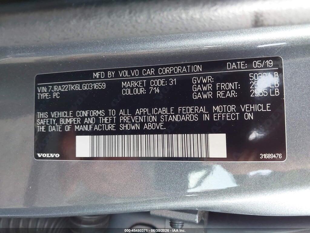 7JRA22TK6LG031659 2020 VOLVO S60 photo no. 9