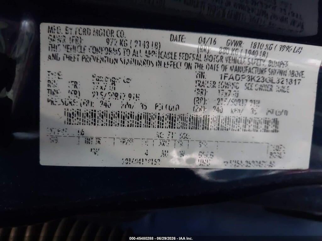 1FADP3K23GL321817 2016 FORD FOCUS photo no. 9