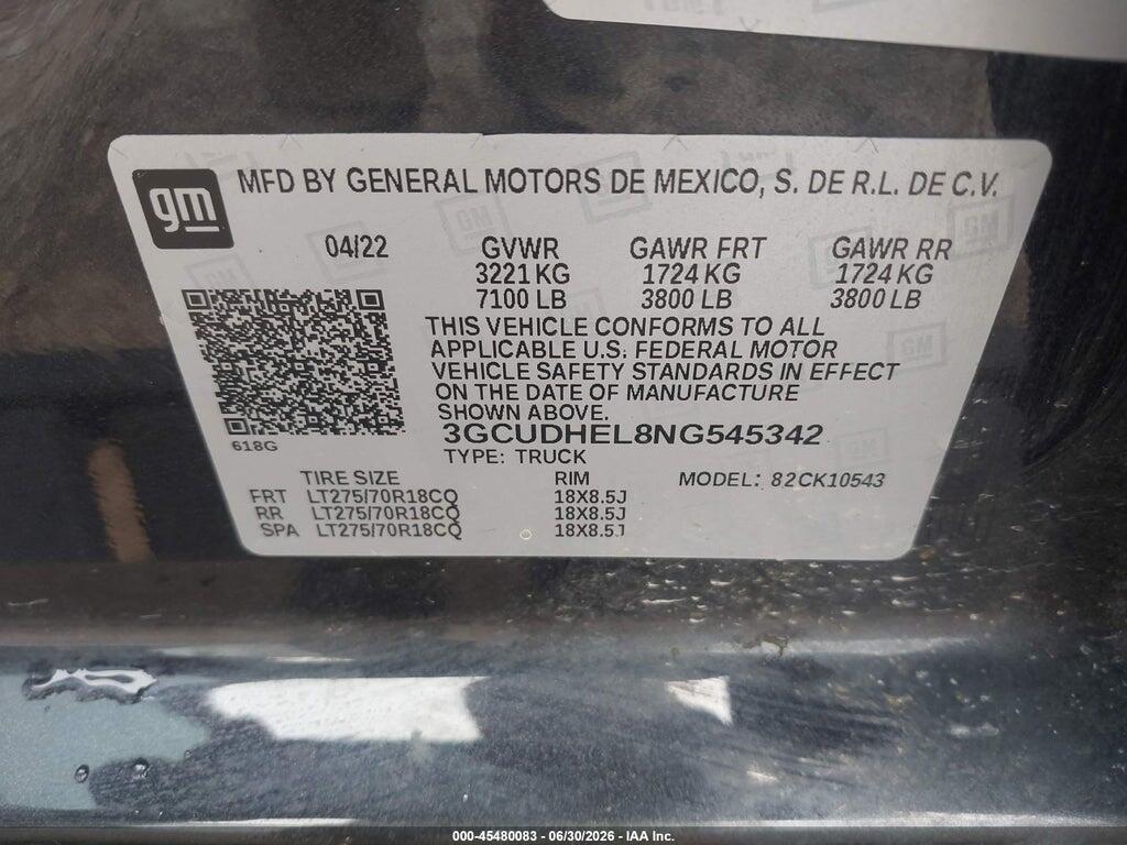 3GCUDHEL8NG545342 2022 CHEVROLET SILVERADO 1500 photo no. 9