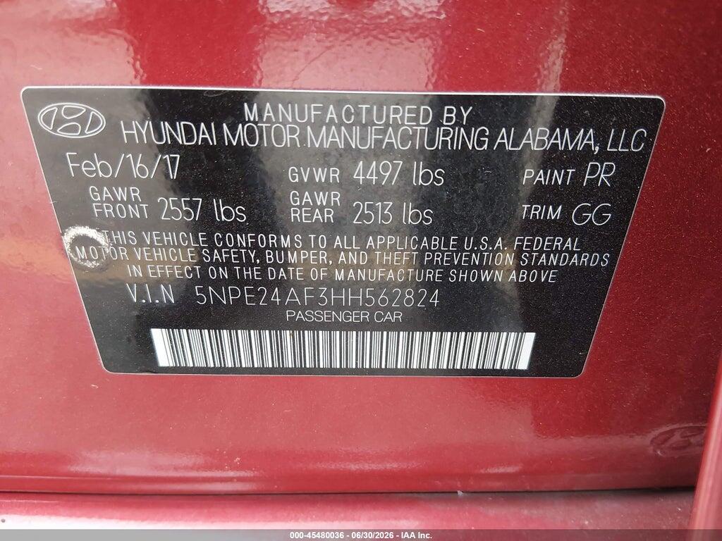 5NPE24AF3HH562824 2017 HYUNDAI SONATA photo no. 9