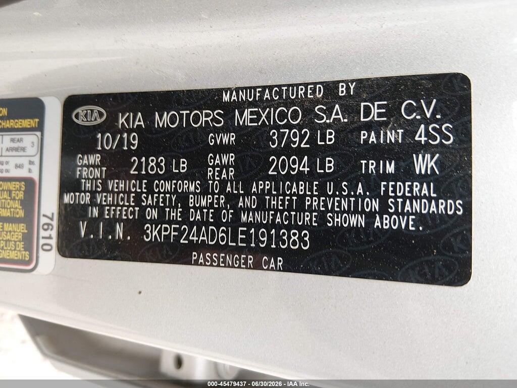 3KPF24AD6LE191383 2020 KIA FORTE photo no. 9