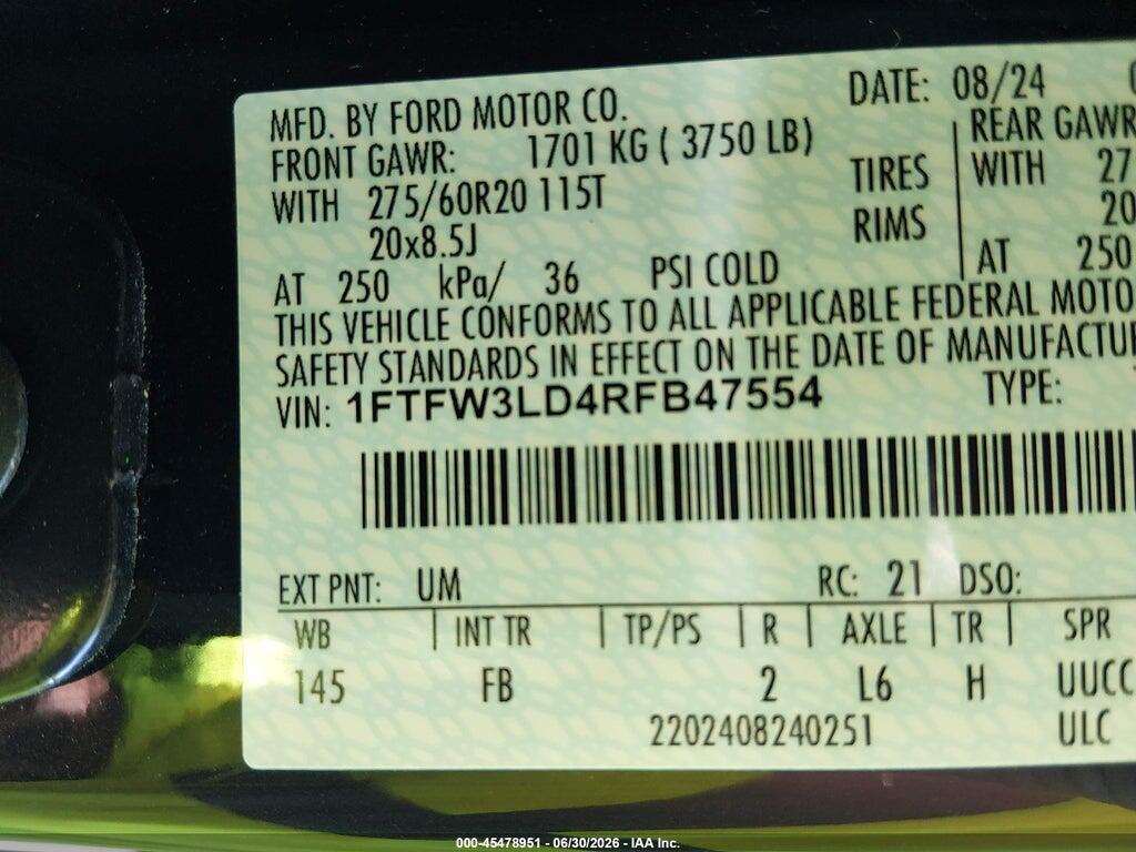 1FTFW3LD4RFB47554 2024 FORD F-150 photo no. 9