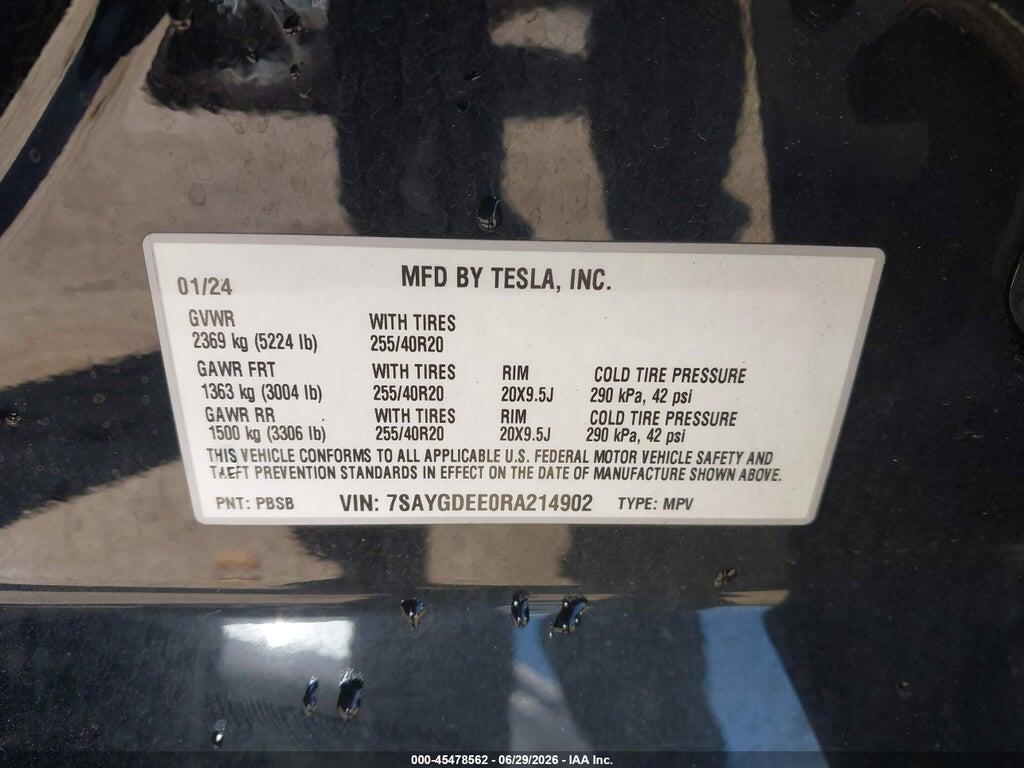 7SAYGDEE0RA214902 2024 TESLA MODEL Y photo no. 9