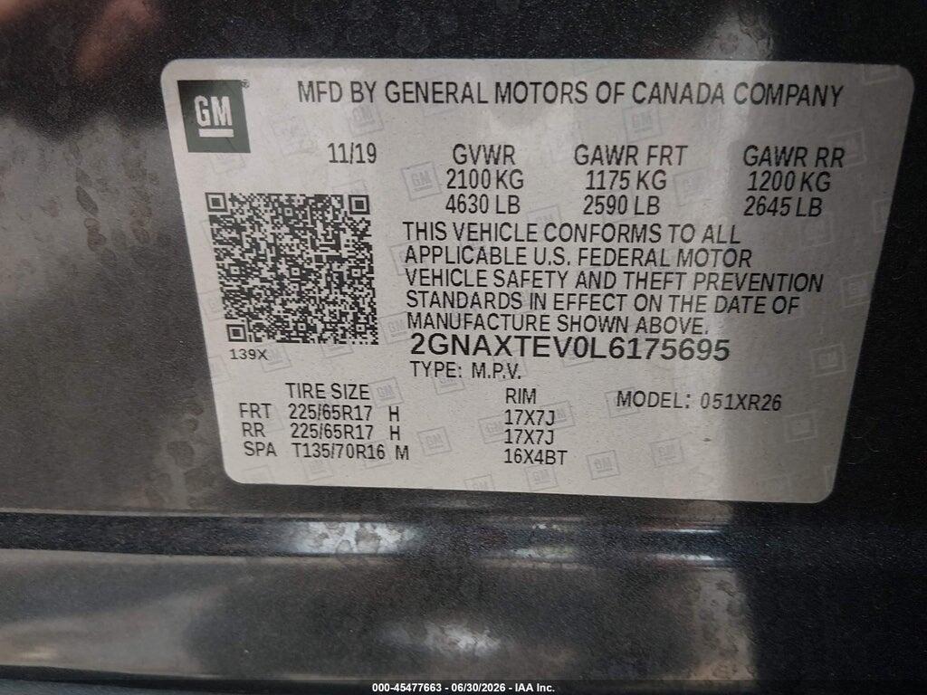 2GNAXTEV0L6175695 2020 CHEVROLET EQUINOX photo no. 9
