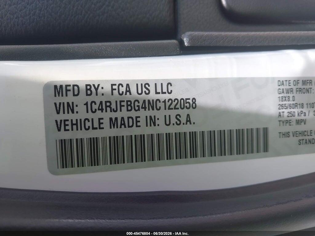 1C4RJFBG4NC122058 2022 JEEP GRAND CHEROKEE WK photo no. 9