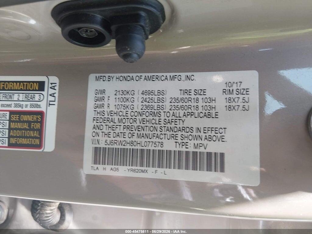 5J6RW2H80HL077578 2017 HONDA CR-V photo no. 9