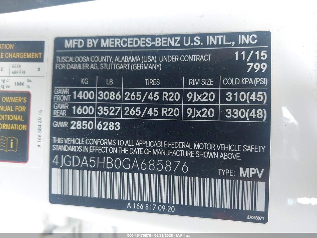 4JGDA5HB0GA685876 2016 MERCEDES-BENZ GLE 350 photo no. 9