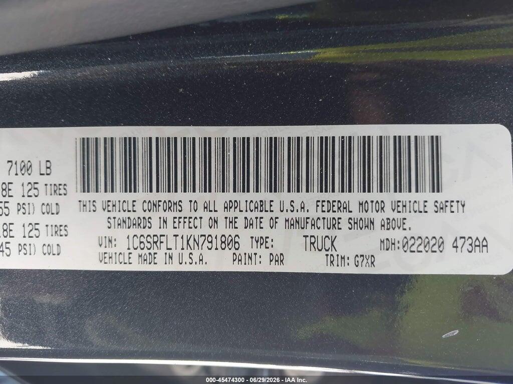 1C6SRFLT1KN791806 2019 RAM 1500 photo no. 9