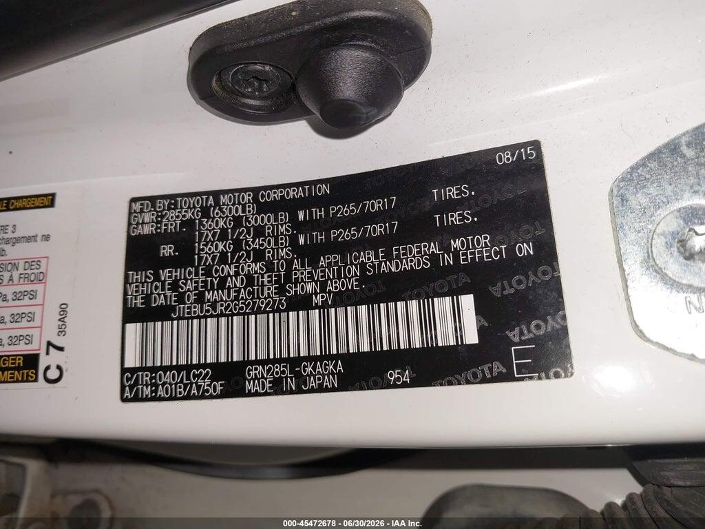 JTEBU5JR2G5279273 2016 TOYOTA 4RUNNER photo no. 9
