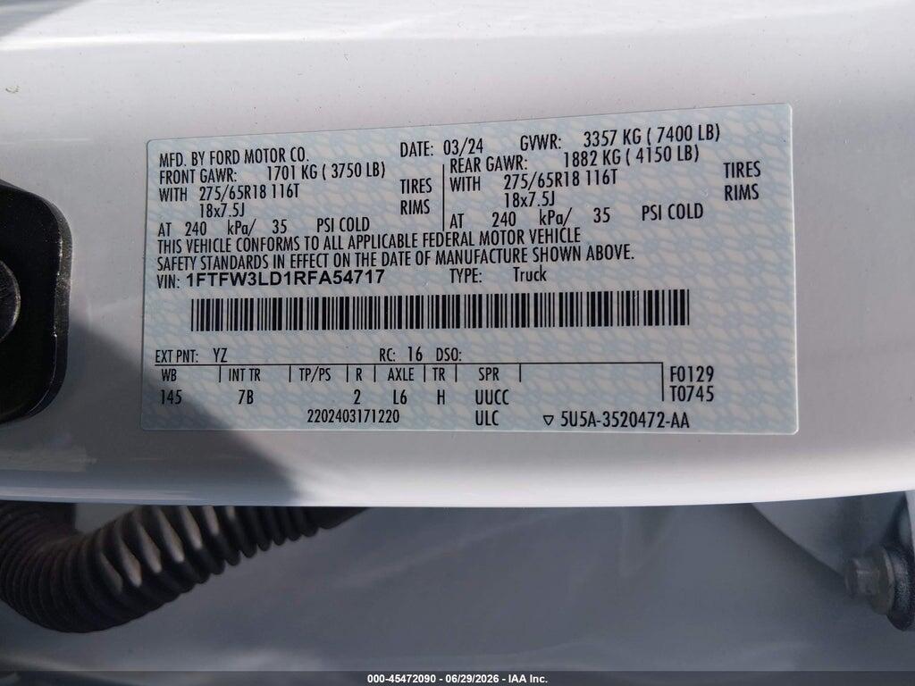 1FTFW3LD1RFA54717 2024 FORD F-150 photo no. 9