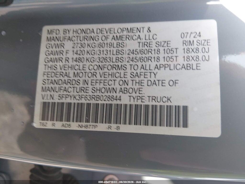 5FPYK3F63RB028844 2024 HONDA RIDGELINE photo no. 9