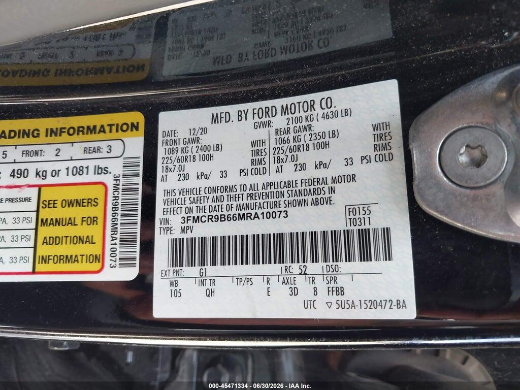 3FMCR9B66MRA10073 2021 FORD BRONCO SPORT photo no. 9