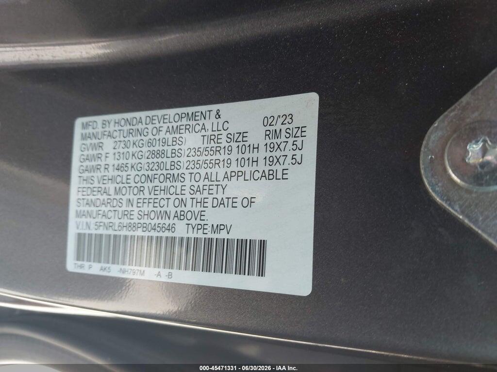 5FNRL6H88PB045646 2023 HONDA ODYSSEY photo no. 9