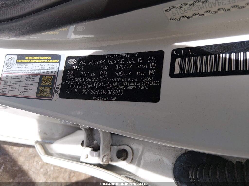 3KPF34AD1ME369019 2021 KIA FORTE photo no. 9