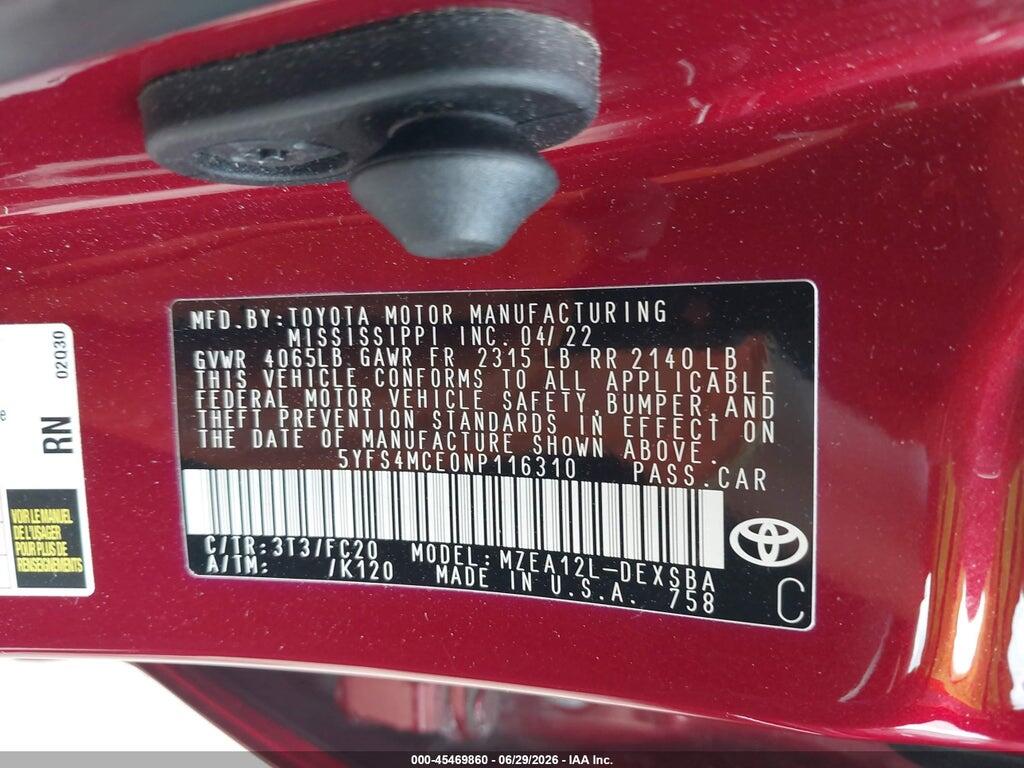 5YFS4MCE0NP116310 2022 TOYOTA COROLLA photo no. 9