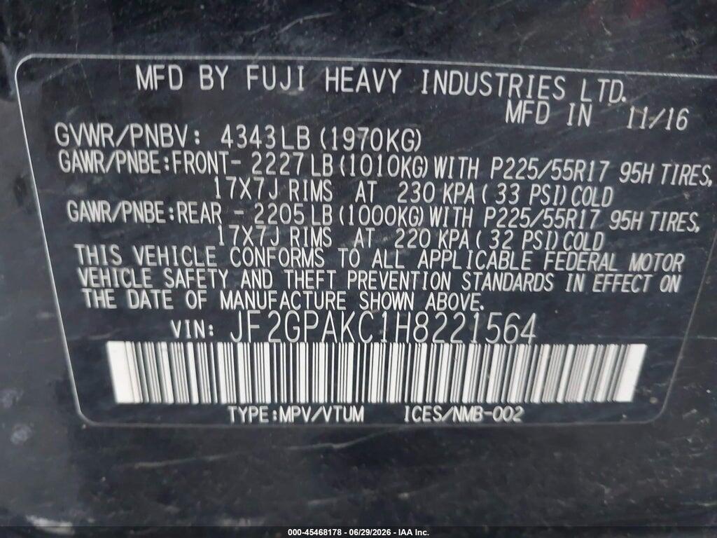 JF2GPAKC1H8221564 2017 SUBARU CROSSTREK photo no. 9