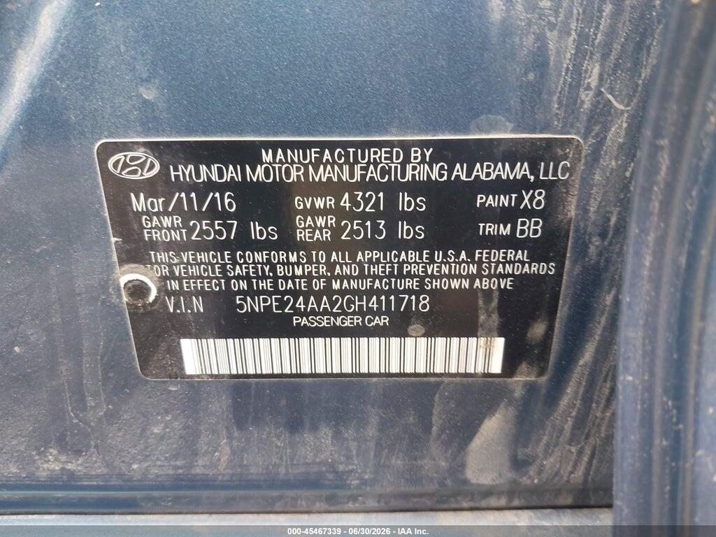 5NPE24AA2GH411718 2016 HYUNDAI SONATA photo no. 9