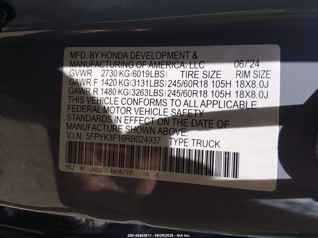 5FPYK3F16RB024937 2024 HONDA RIDGELINE photo no. 9