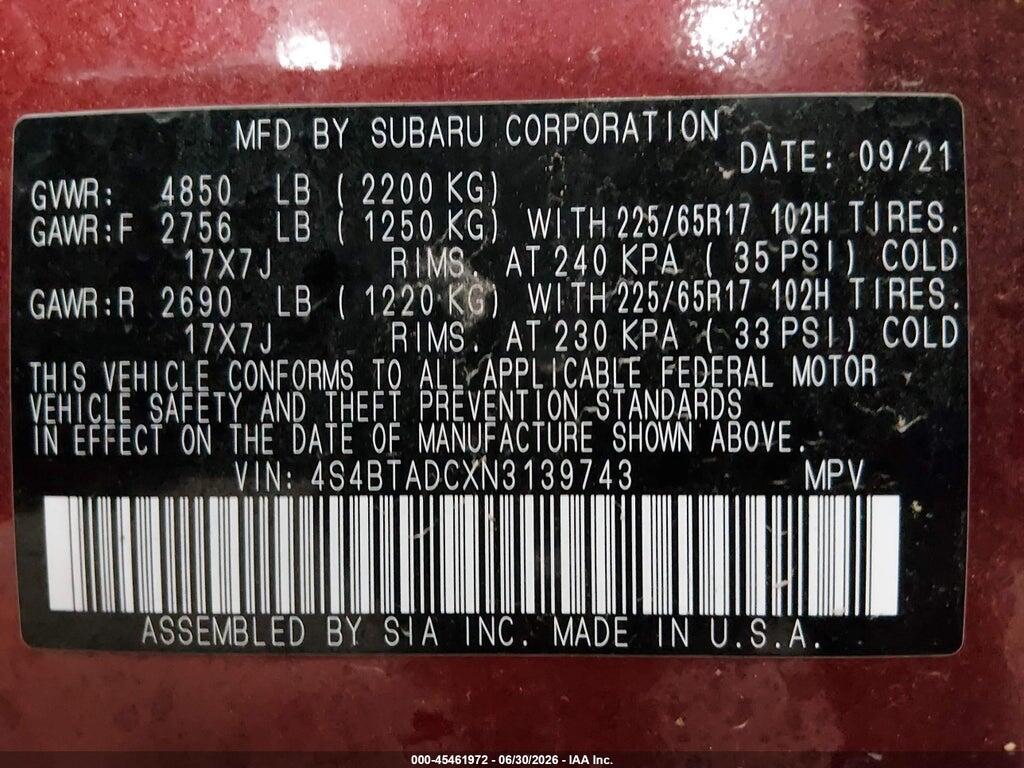 4S4BTADCXN3139743 2022 SUBARU OUTBACK photo no. 9