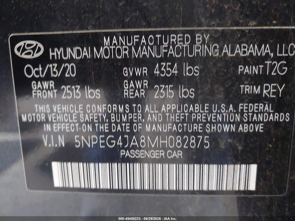 5NPEG4JA8MH082875 2021 HYUNDAI SONATA photo no. 9