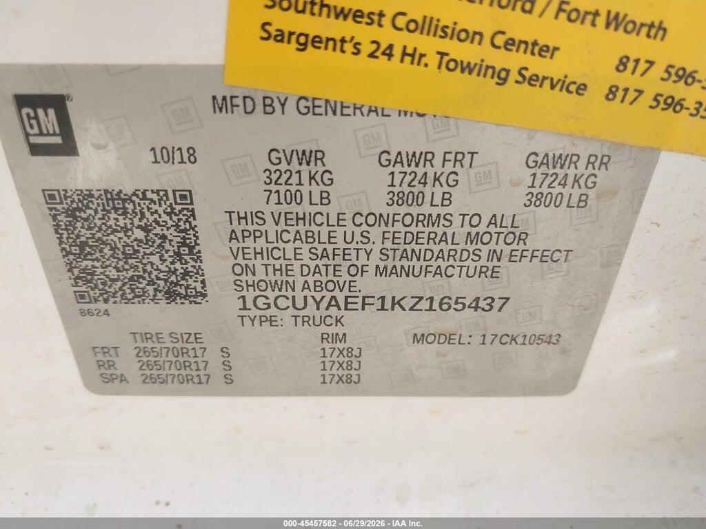 1GCUYAEF1KZ165437 2019 CHEVROLET SILVERADO 1500 photo no. 9