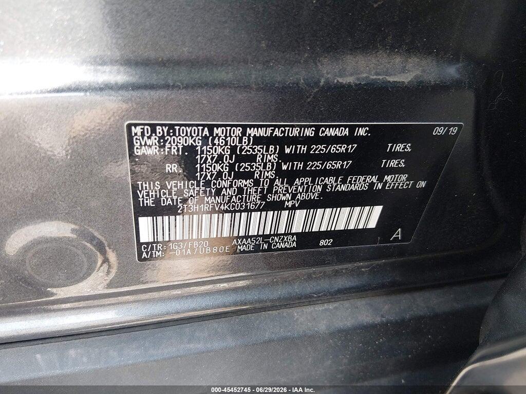 2T3H1RFV4KC031677 2019 TOYOTA RAV4 photo no. 9