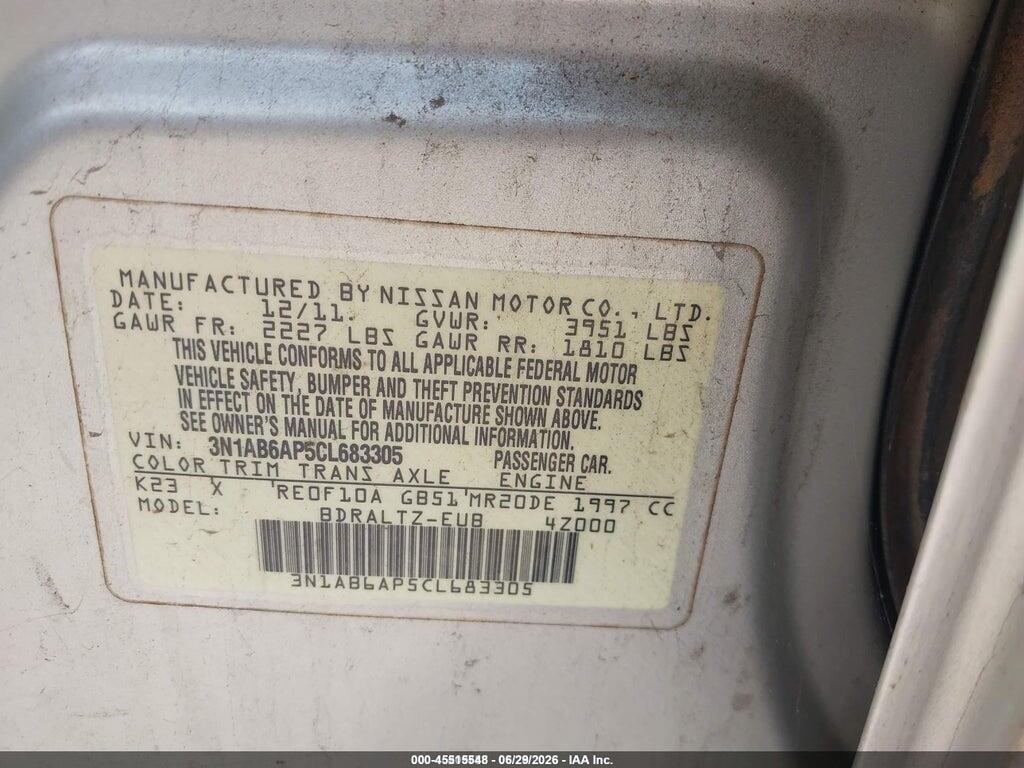 3N1AB6AP5CL683305 2012 NISSAN SENTRA photo no. 9