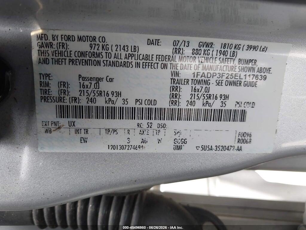 1FADP3F25EL117639 2014 FORD FOCUS photo no. 9