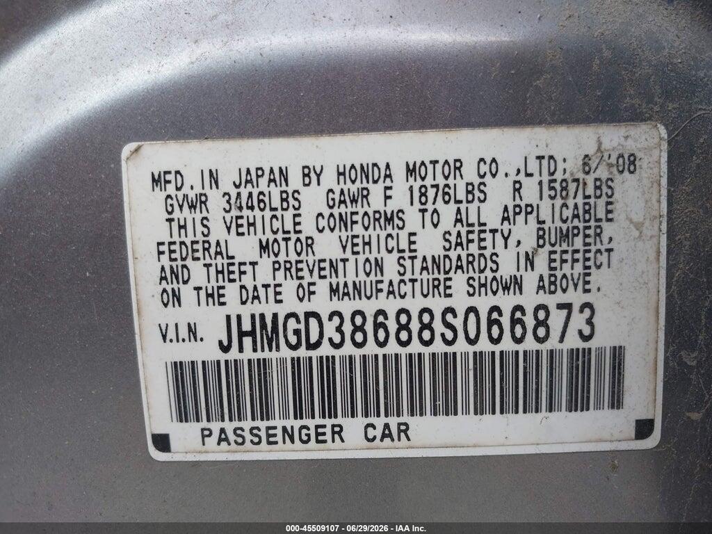 JHMGD38688S066873 2008 HONDA FIT photo no. 9