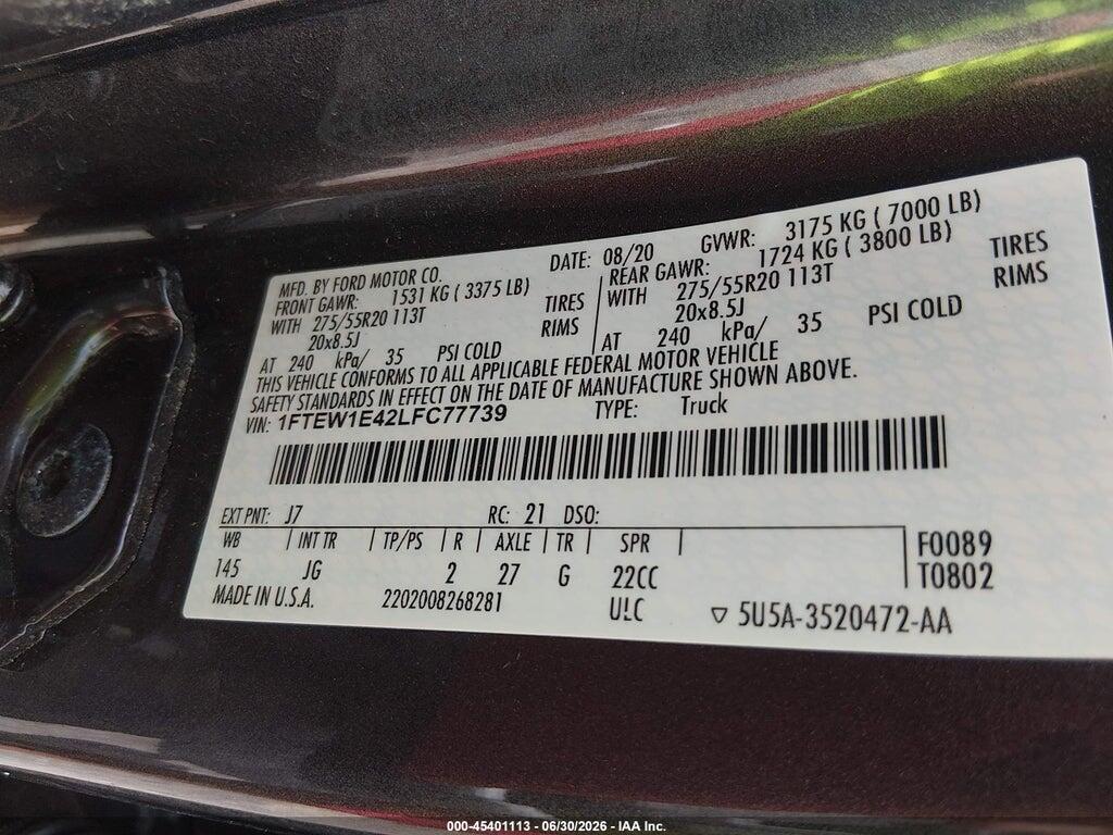 1FTEW1E42LFC77739 2020 FORD F-150 photo no. 9