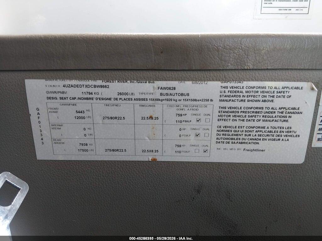 4UZADEDTXDCBW8662 2013 FREIGHTLINER CHASSIS photo no. 9