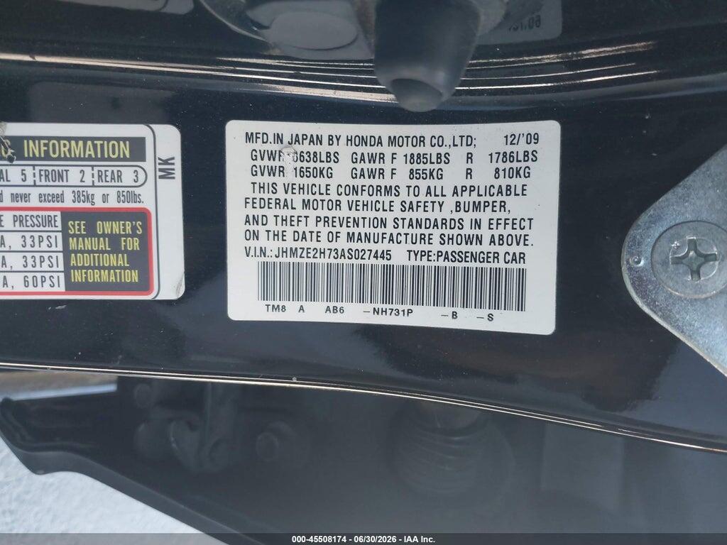 JHMZE2H73AS027445 2010 HONDA INSIGHT photo no. 9