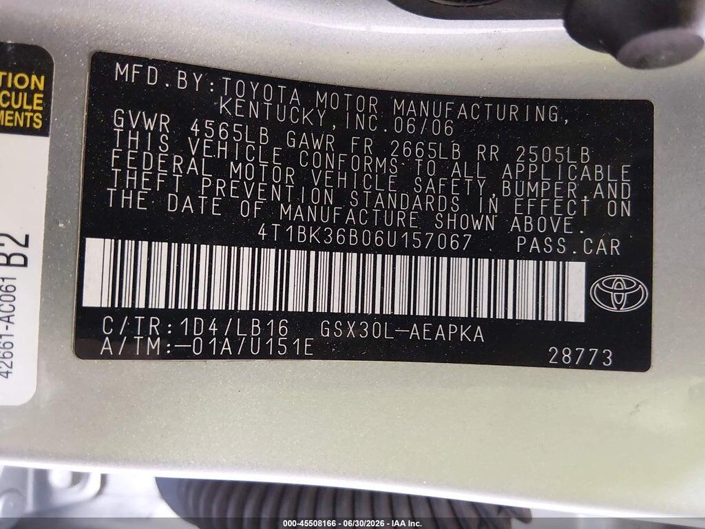 4T1BK36B06U157067 2006 TOYOTA AVALON photo no. 9