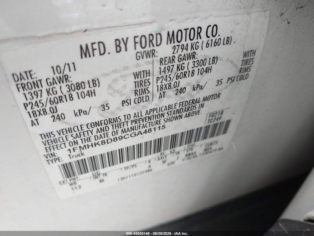 1FMHK8D89CGA48115 2012 FORD EXPLORER photo no. 9
